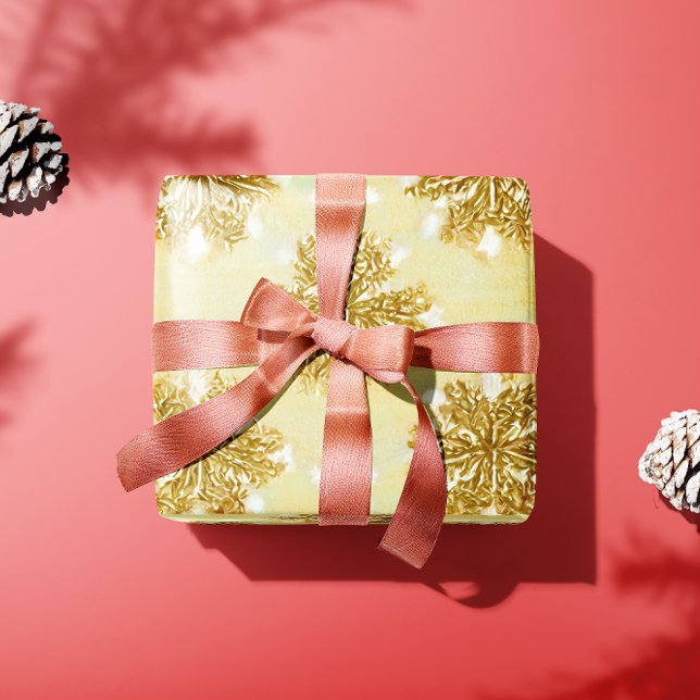Retro Gold Snowflakes Urlaubspapier Geschenkpapier (Von Creator hochgeladen)