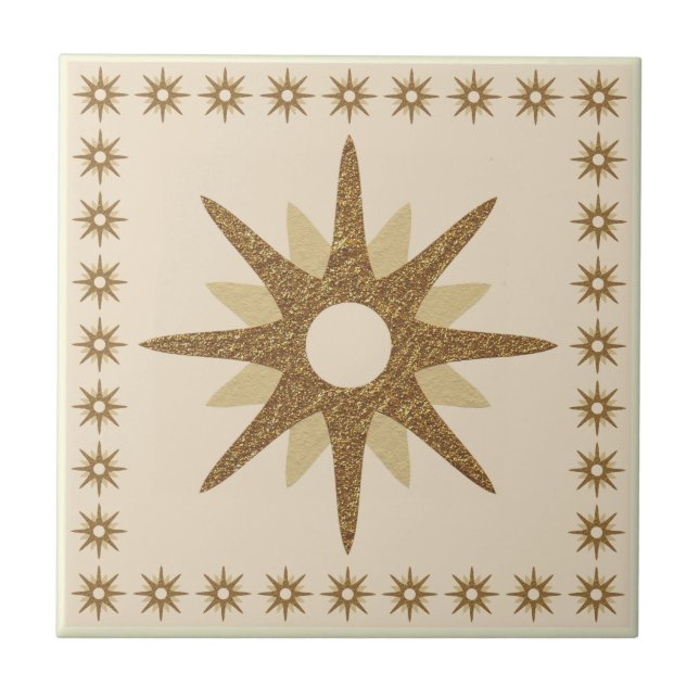 Retro-Gold-Sternenexplosion-Design Fliese (Vorderseite)