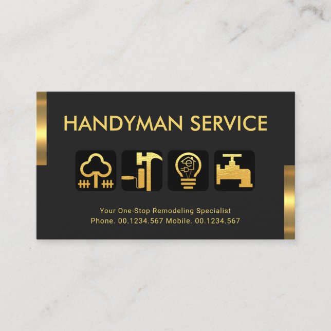 Retro Gold Tabs Handyman Tool Icons Visitenkarte (Vorderseite)