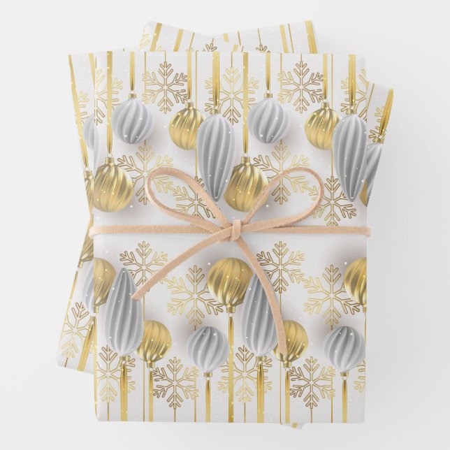 Retro Gold und Silber Weihnachtsschmuck Geschenkpapier Set (Beispiel)