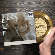 Retro Gold Vinyl Record Foto Hochzeit Einladung