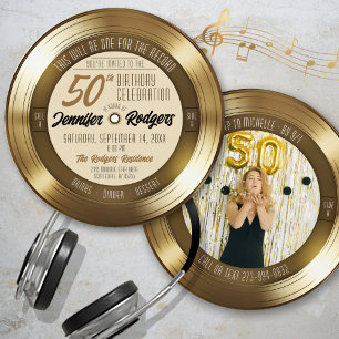 Retro Gold Vinyl Schallplatten Foto 50. Geburtstag Einladung