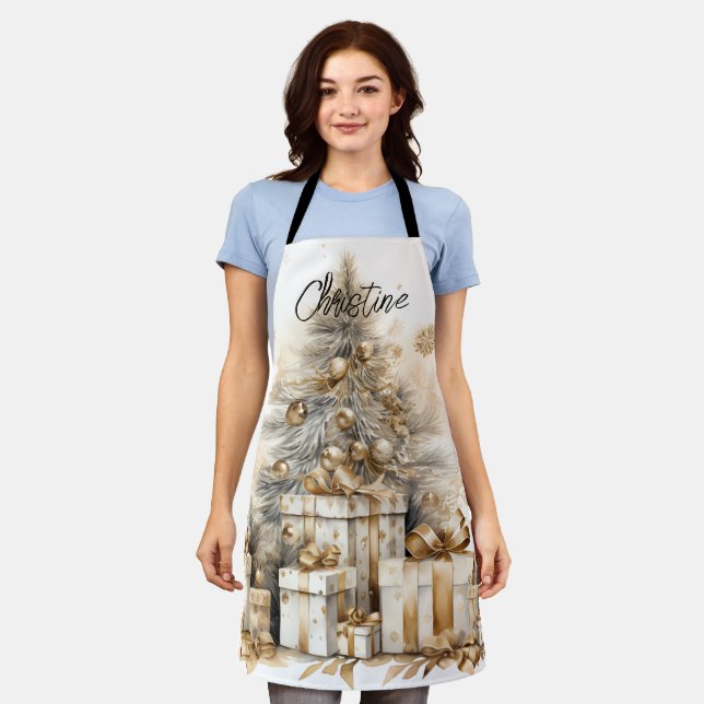 Retro Gold Weihnachtsbaum Name Schürze (Getragen)
