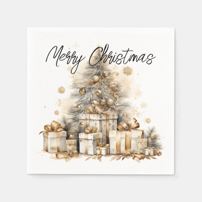 Retro Gold Weihnachtsbaum Serviette (Vorderseite)