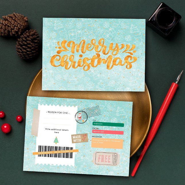 Retro Gold Weihnachtsmuster Ticket Geschenkgutsche (Von Creator hochgeladen)