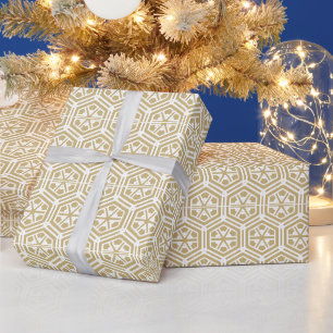 Retro Gold Weiß sechseckiges geometrisches Muster Geschenkpapier