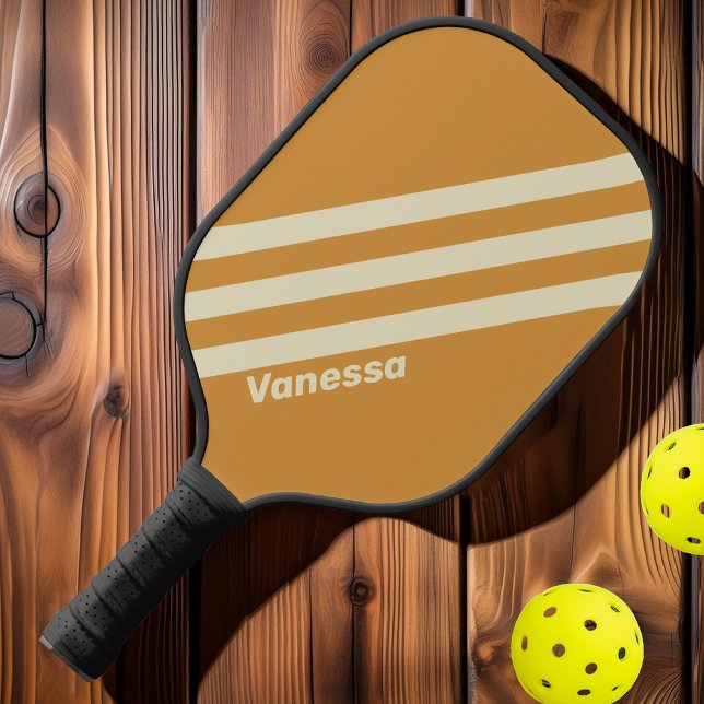 Retro Golden Horizon Drei Streifen mit Namen Pickleball Schläger (Von Creator hochgeladen)
