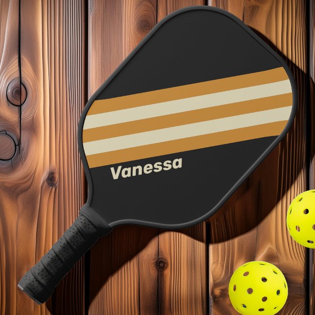 Retro Golden Horizon Streifen mit Namen Pickleball Schläger (Von Creator hochgeladen)