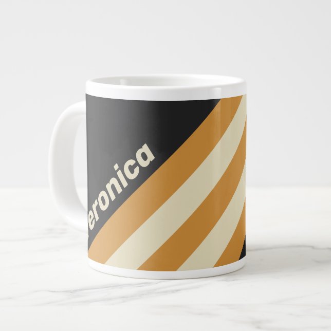 Retro Golden Horizon Stripes with Name Jumbo-Tasse (Vorderseite Links)
