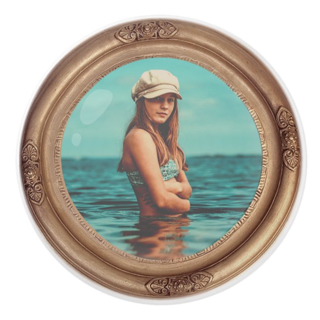 Retro Golden Stylish Portrait Foto Display Keramikknauf (Vorderseite)