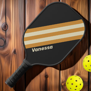 Retro Goldene Horizontale Streifen mit Namen Pickleball Schläger