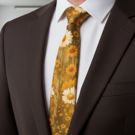 Retro-Goldene Wilde Margeriten - Rustikaler Herbst Krawatte
