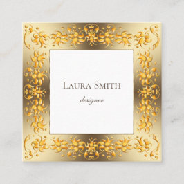Retro goldener mit Blumenrahmen Quadratische Visitenkarte