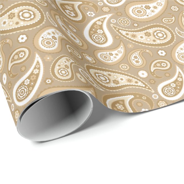Retro goldenes Muster Browns Paisley Geschenkpapier (Rolleneckpunkt)