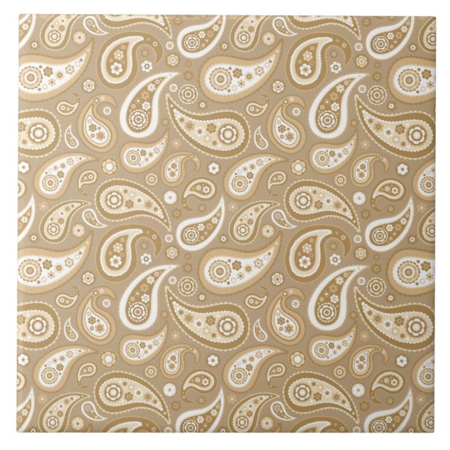 Retro goldenes Paisley-Muster Fliese (Vorderseite)