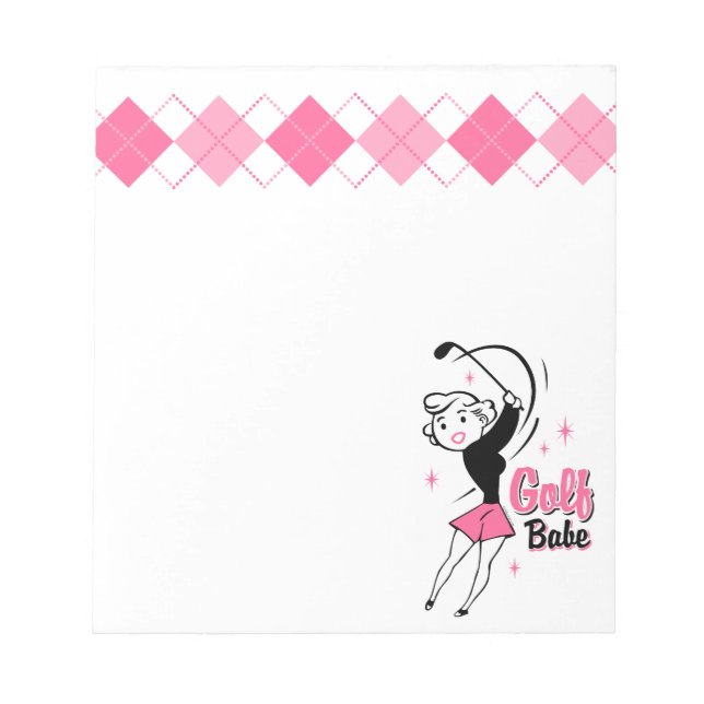Retro Golf Babe Notepad Notizblock (Vorderseite)