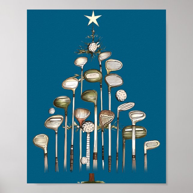 Retro Golf Club Christmas Tree Golfing Xmas Golfer Poster (Vorne)