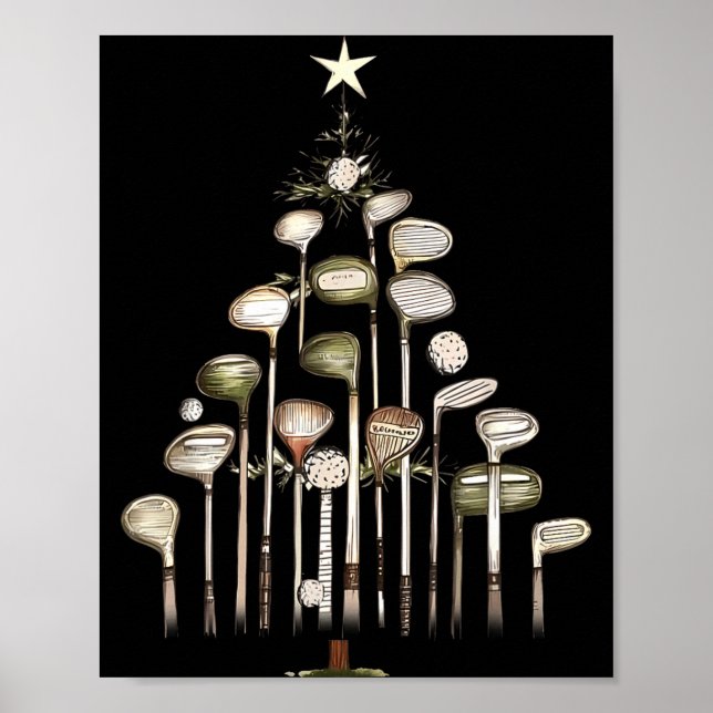 Retro Golf Club Christmas Tree Golfing Xmas Golfer Poster (Vorne)
