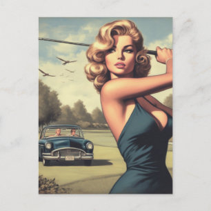 Retro Golf Girl Postkarte