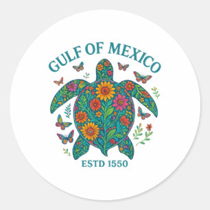 Retro Golf von Mexiko Est 1550 Floral Turtle Boho Runder Aufkleber