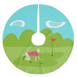 Retro Golfer Christmas Tree Skirt Polyester Weihnachtsbaumdecke