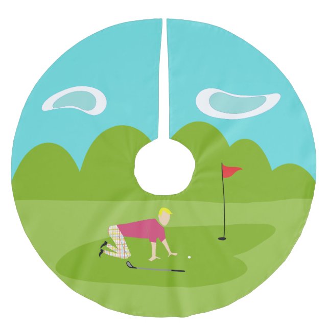 Retro Golfer Christmas Tree Skirt Polyester Weihnachtsbaumdecke (Vorderseite)