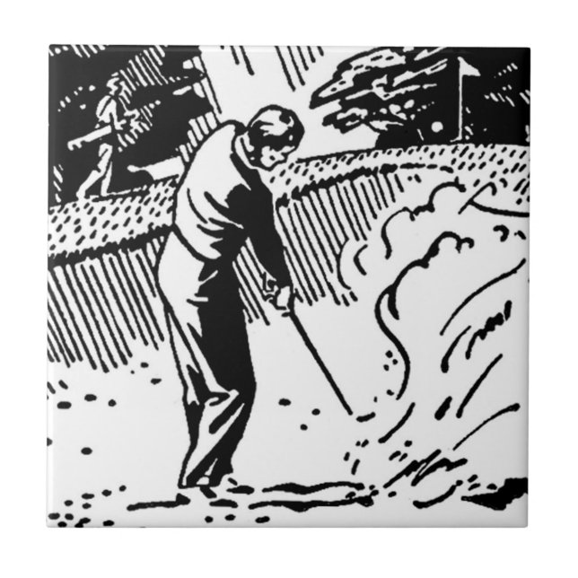 Retro Golfer Sand Trap Fliese (Vorderseite)