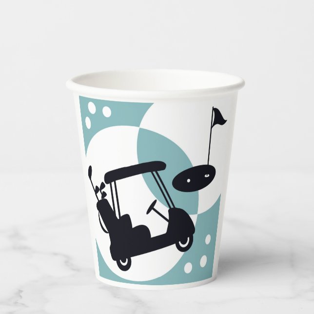 Retro-Golfwagen in Schwarz & Blau Pappbecher (Vorderseite)