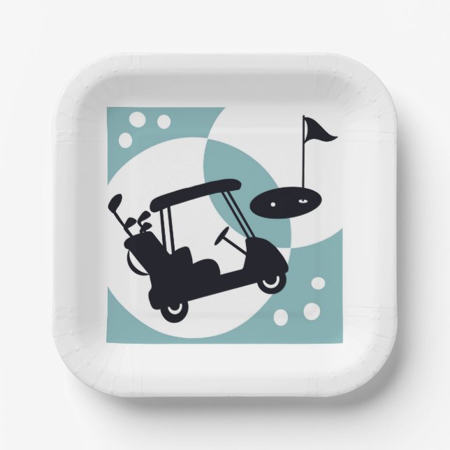 Retro-Golfwagen in Schwarz & Blau Pappteller (Vorderseite)