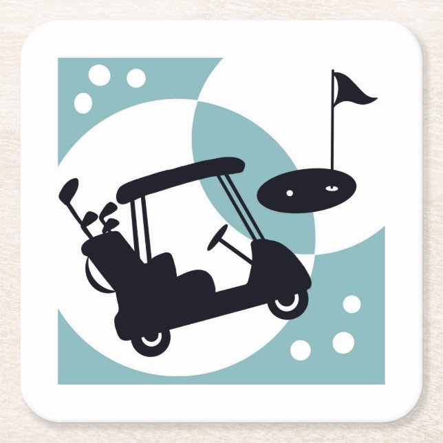 Retro-Golfwagen in Schwarz & Blau Rechteckiger Pappuntersetzer (Vorderseite)