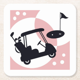 Retro-Golfwagen in Schwarz und Rosa Rechteckiger Pappuntersetzer