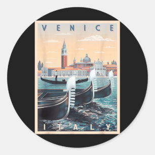 Retro Gondelboote mit Venedig Skyline Italien Runder Aufkleber
