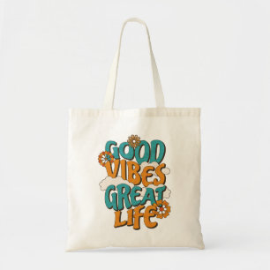 Retro Good Vibes Great Life Blumen Tragetasche