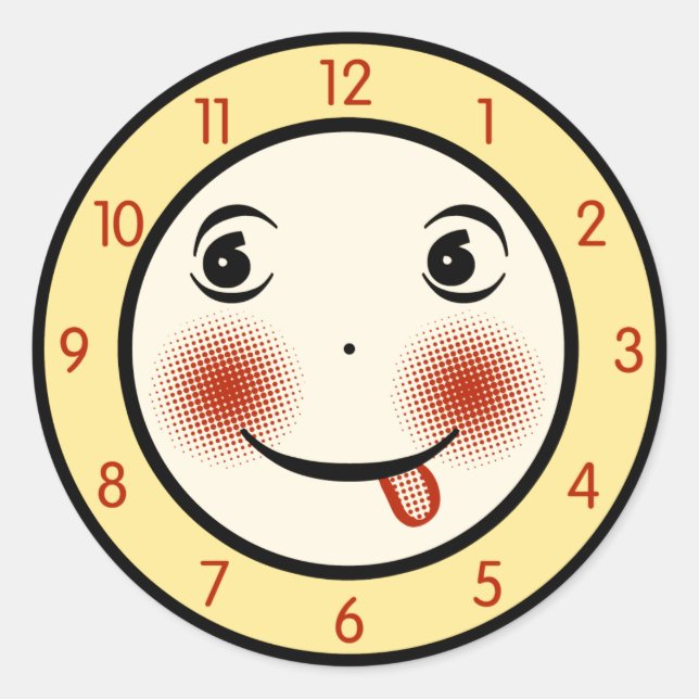 Retro Goofy Clock Face Runder Aufkleber (Vorderseite)