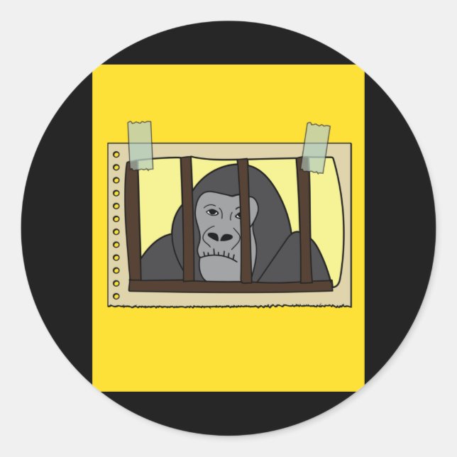 Retro Gorilla Monkey Hinter Bars Gefängnis Runder Aufkleber (Vorderseite)