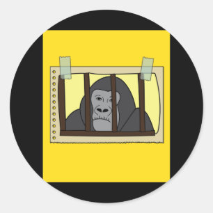 Retro Gorilla Monkey Hinter Bars Gefängnis Runder Aufkleber