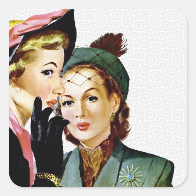 Retro Gossip Quadratischer Aufkleber (Vorderseite)