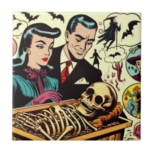 Retro-Goth-Pärchen-Comics Fliese