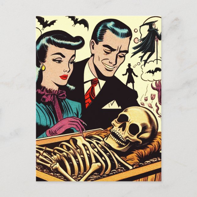 Retro-Goth-Pärchen-Comics Postkarte (Vorderseite)