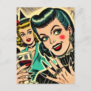 Retro Gothic Halloween Girls Comic Postkarte