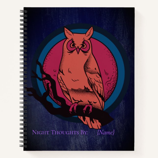 Retro Gothic Night Owl Moon Spiral Notebook Notizbuch (Vorderseite)