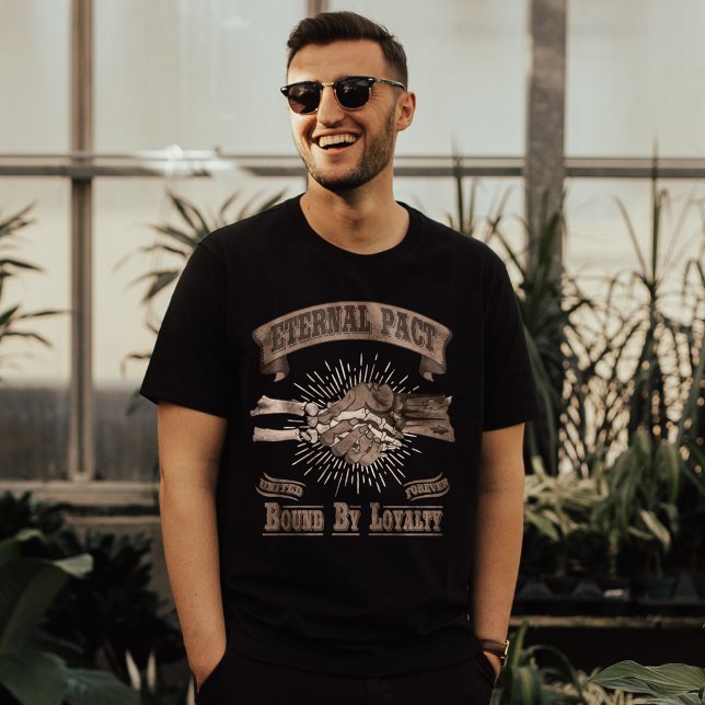 Retro Gothic Skeleton Zombie Handshake Typografie T-Shirt (Von Creator hochgeladen)