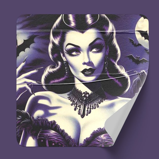 Retro Gothic Woman Quadratischer Aufkleber (Von Creator hochgeladen)