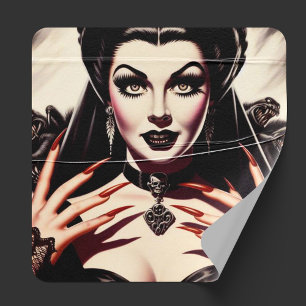 Retro Gothic Woman Quadratischer Aufkleber