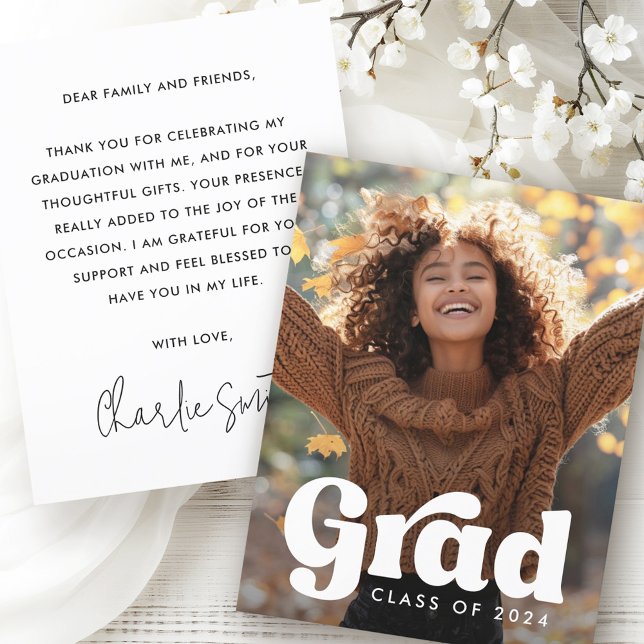 Retro-Grad-Klasse Jahr Foto Abschluss Absolvent Dankeskarte (Retro grad class of year photo graduation graduate thank you card)