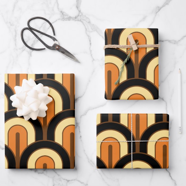 Retro Gradated Geometric Fan Pattern Geschenkpapier Set (Vorderseite)
