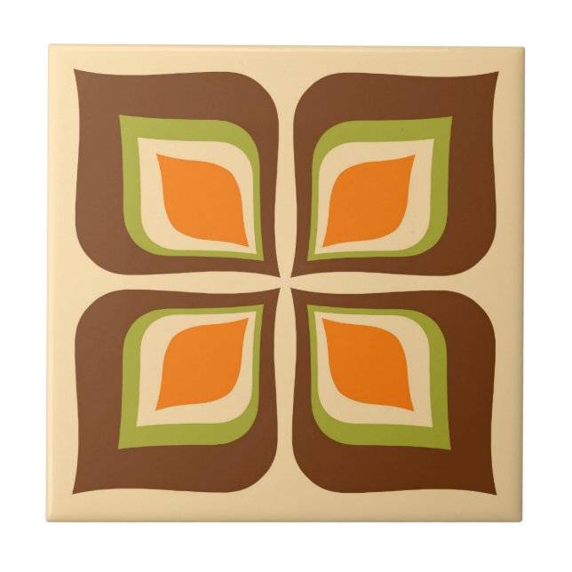 Retro Gradient Autumn Leaves Muster Fliese (Vorderseite)