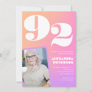 Retro Gradient Pink 92. Geburtstag Einladung