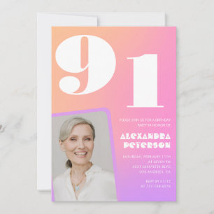 Retro-Gradient-Rosa 91. Geburtstag Einladung
