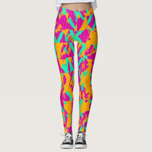 Retro Graffiti Clash Leggings - 80er Neon Street S